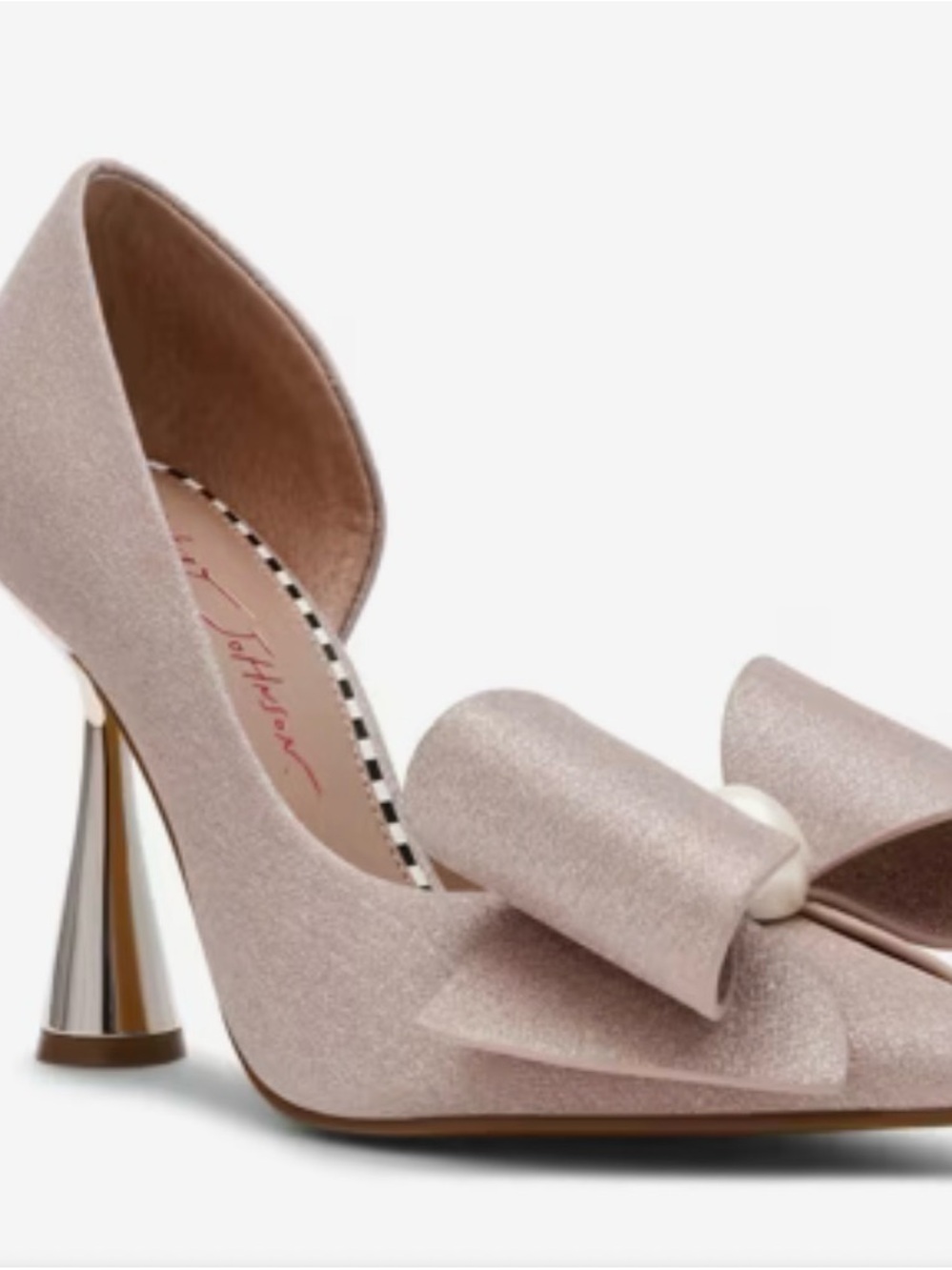 Betsey Johnson Shimmery Blush Pink Bow D'Orsay Pumps with Metallic Heel